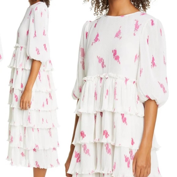 Ganni White and Pink Tiered Dress - Picture 2 of 12